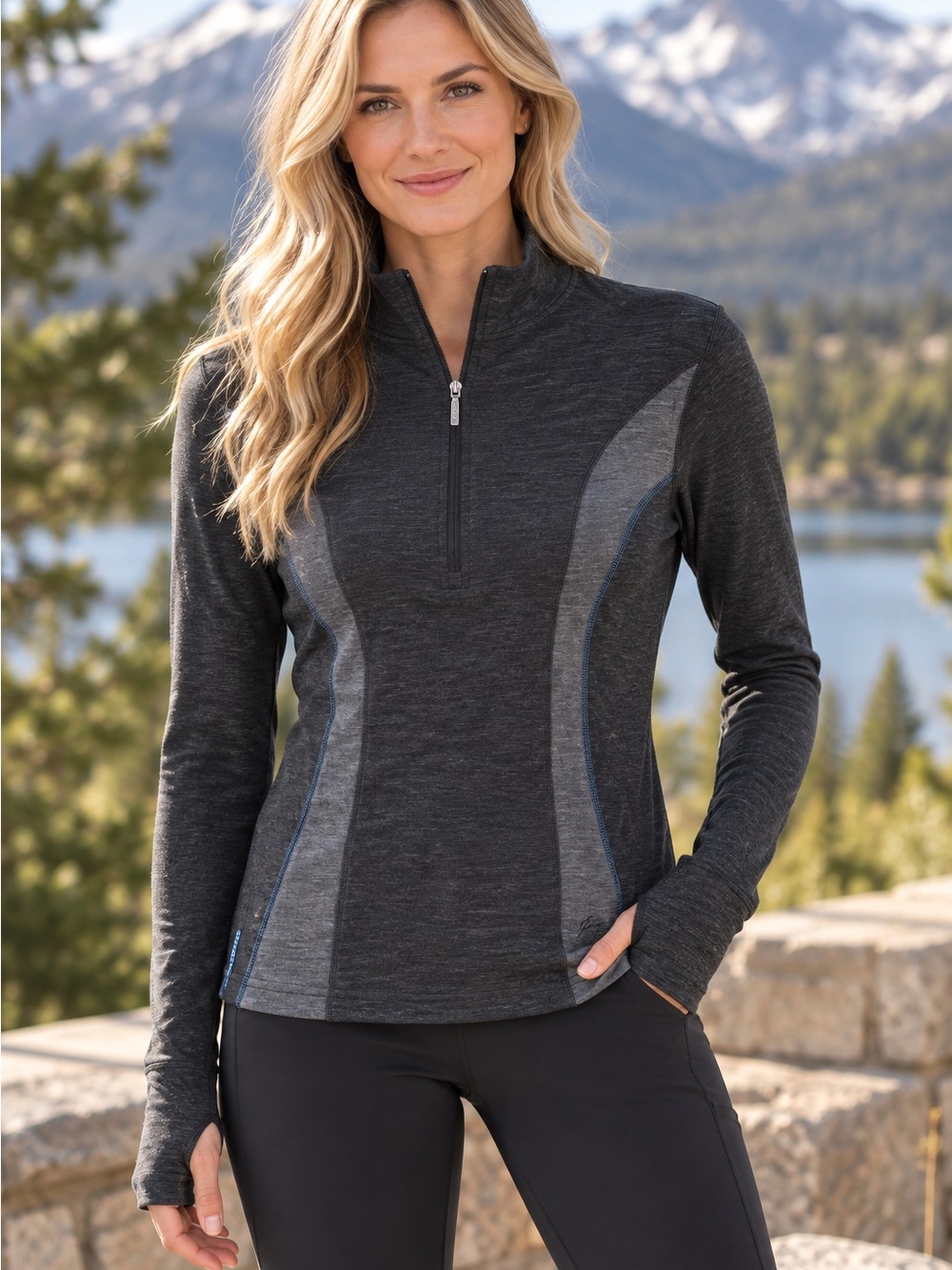 KUHL Womens M Merino Wool Quarter Zip Pullover Gray Outdoor Hiking Layering